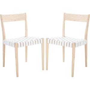 SAFAVIEH Home Collection Eluned Woven Leather Living Room Accent Dining Chair DCH1201C-SET2, Black/Natural(White / Natural)