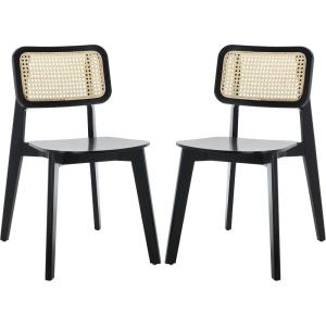 SAFAVIEH Home Collection Luz Coastal White/Natural Cane Rattan Dining Chair Set of 2(Black/Natural)