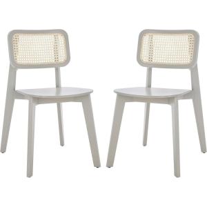 SAFAVIEH Home Collection Luz Coastal White/Natural Cane Rattan Dining Chair Set of 2(Grey/Natural)