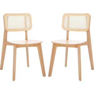SAFAVIEH Home Collection Luz Coastal White/Natural Cane Rattan Dining Chair Set of 2(Natural)