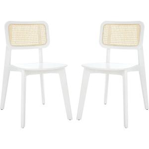 SAFAVIEH Home Collection Luz Coastal White/Natural Cane Rattan Dining Chair Set of 2(White/Natural)