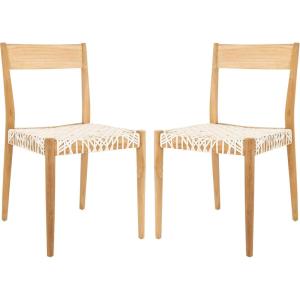 SAFAVIEH Home Collection Pranit Leather Wood 18-inch (Set of 2) Dining Chair, Cognac/Natural(White / Natural)