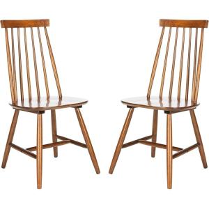 SAFAVIEH Home Collection Priam Farmhouse Walnut Brown Spindle Back Living Room Accent Dining Chair