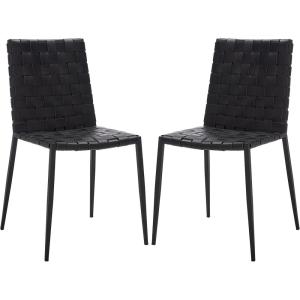 SAFAVIEH Home Collection Rayne Cognac Woven Leather/Silver Dining Chair (Set of 2) – Fully Assembled(Black)