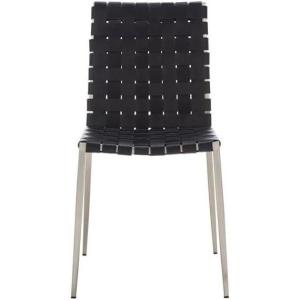 SAFAVIEH Home Collection Rayne Cognac Woven Leather/Silver Dining Chair (Set of 2) – Fully Assembled(Black/Silver)