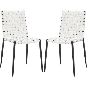 SAFAVIEH Home Collection Rayne Cognac Woven Leather/Silver Dining Chair (Set of 2) – Fully Assembled(White / Black)