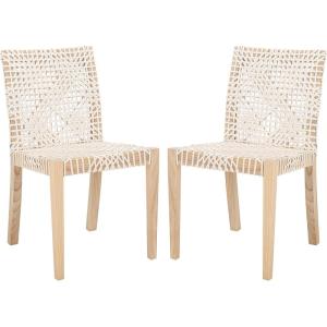 SAFAVIEH Home Collection Tyria White Woven Leather/Natural Teak Living Room Accent Dining Chair