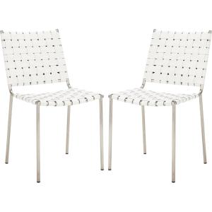 SAFAVIEH Home Collection Wesson White Woven Leather/Silver Dining Chair (Set of 2) – Fully Assembled(White/Silver)