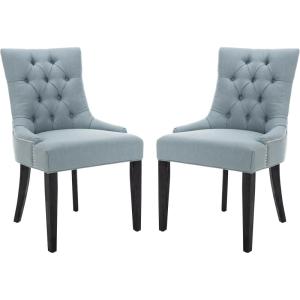 SAFAVIEH Mercer Collection Heather Beige Linen Nailhead Dining Chair(Sky Blue)