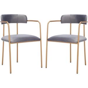 Safavieh Home Camille Grey Velvet and Gold Low Back Side Chair, Set of 2(Dark Grey/Gold)