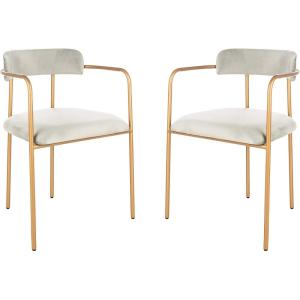 Safavieh Home Camille Grey Velvet and Gold Low Back Side Chair, Set of 2(Grey / Gold)