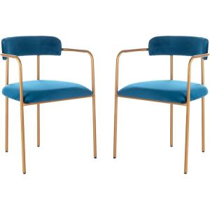 Safavieh Home Camille Grey Velvet and Gold Low Back Side Chair, Set of 2(Navy / Gold)
