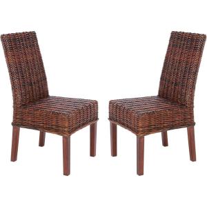 Safavieh Home Collection Aubrey Walnut Wicker Side Chair, Set of 2(brown)