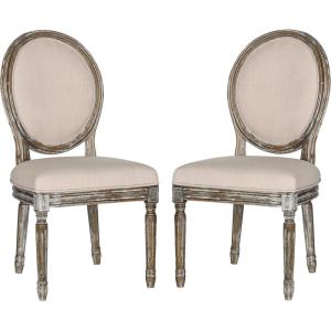 Safavieh Home Collection Holloway 19”H French Brasserie Linen Oval Light Grey and Cream Side Chair(Beige / Rustic Oak)