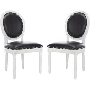 Safavieh Home Collection Holloway 19”H French Brasserie Linen Oval Light Grey and Cream Side Chair(Black / Cream)