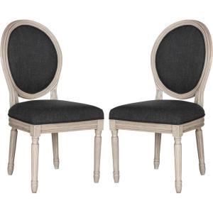 Safavieh Home Collection Holloway 19”H French Brasserie Linen Oval Light Grey and Cream Side Chair(Charcoal / Grey)