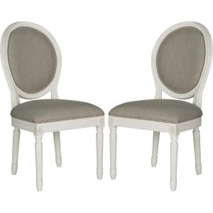 Safavieh Home Collection Holloway 19”H French Brasserie Linen Oval Light Grey and Cream Side Chair(Light Grey / Cream)