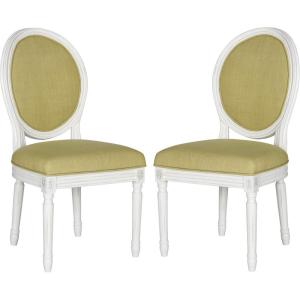 Safavieh Home Collection Holloway 19”H French Brasserie Linen Oval Light Grey and Cream Side Chair(Spring Green / Cream)