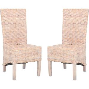 Safavieh Home Collection Pembrooke Wicker Side Chairs, Antique Grey, Set of 2(White Washed)