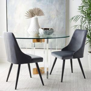 Safavieh Home Collection Zoi Velvet 19-inch (Set of 2) Dining Chair, Taupe/Black(Slate Grey / Black)