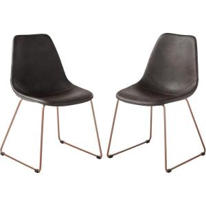 Safavieh Home Dorian Mid-Century Modern Light Brown Faux Leather and Copper Dining Chair, Set of 2(Grey / Copper)