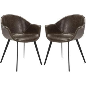 Safavieh Home Dublin Mid-Century Modern Dark Brown Faux Leather and Black Dining Tub Chair, Set of 2(Light Brown / Black)