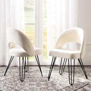 Safavieh Home Jora Retro Cream Velvet and Matte Black Side Chair, Set of 2(Cream / Black)