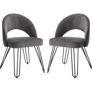 Safavieh Home Jora Retro Cream Velvet and Matte Black Side Chair, Set of 2(Dark Grey)