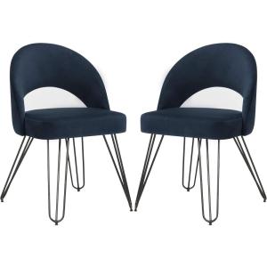 Safavieh Home Jora Retro Cream Velvet and Matte Black Side Chair, Set of 2(Navy)