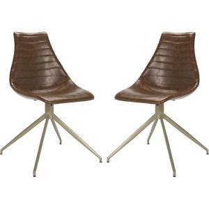 Safavieh Home Lynette Mid-Century Modern Light Brown Faux Leather and Copper Swivel Dining Chair, Set of 2