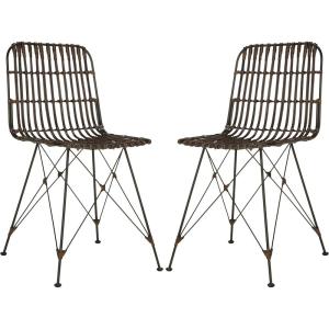 Safavieh Home Minerva Brown and Black Wicker Dining Chair, Set of 2(Brown / Black)