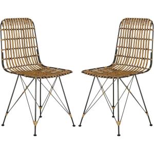 Safavieh Home Minerva Brown and Black Wicker Dining Chair, Set of 2(Natural / Black)