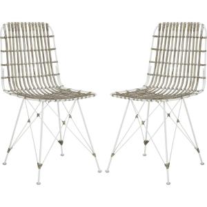 Safavieh Home Minerva Brown and Black Wicker Dining Chair, Set of 2(White / White)