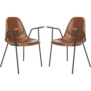 Safavieh Home Tanner Mid-Century Olive Faux Leather and Black Dining Chair, Set of 2(Cognac / Black)