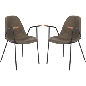 Safavieh Home Tanner Mid-Century Olive Faux Leather and Black Dining Chair, Set of 2(Olive / Black)