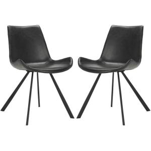Safavieh Home Terra Mid-Century Modern Black Faux Leather and Black Dining Chair, Set of 2(Black / Black)