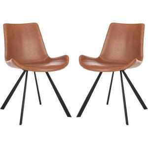 Safavieh Home Terra Mid-Century Modern Black Faux Leather and Black Dining Chair, Set of 2(Cognac / Black)