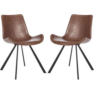 Safavieh Home Terra Mid-Century Modern Black Faux Leather and Black Dining Chair, Set of 2(Light Brown / Black)