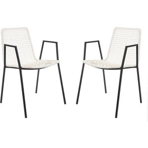 Safavieh Home Wynona White and Black Leather Woven Dining Chair, Set of 2