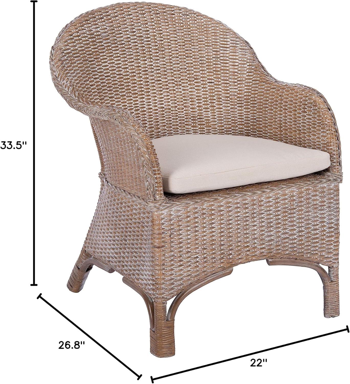 image:imageSAFAVIEH Home Antonia Coastal Grey White Wash Rattan Accent Chair with Cushion ACH6504A