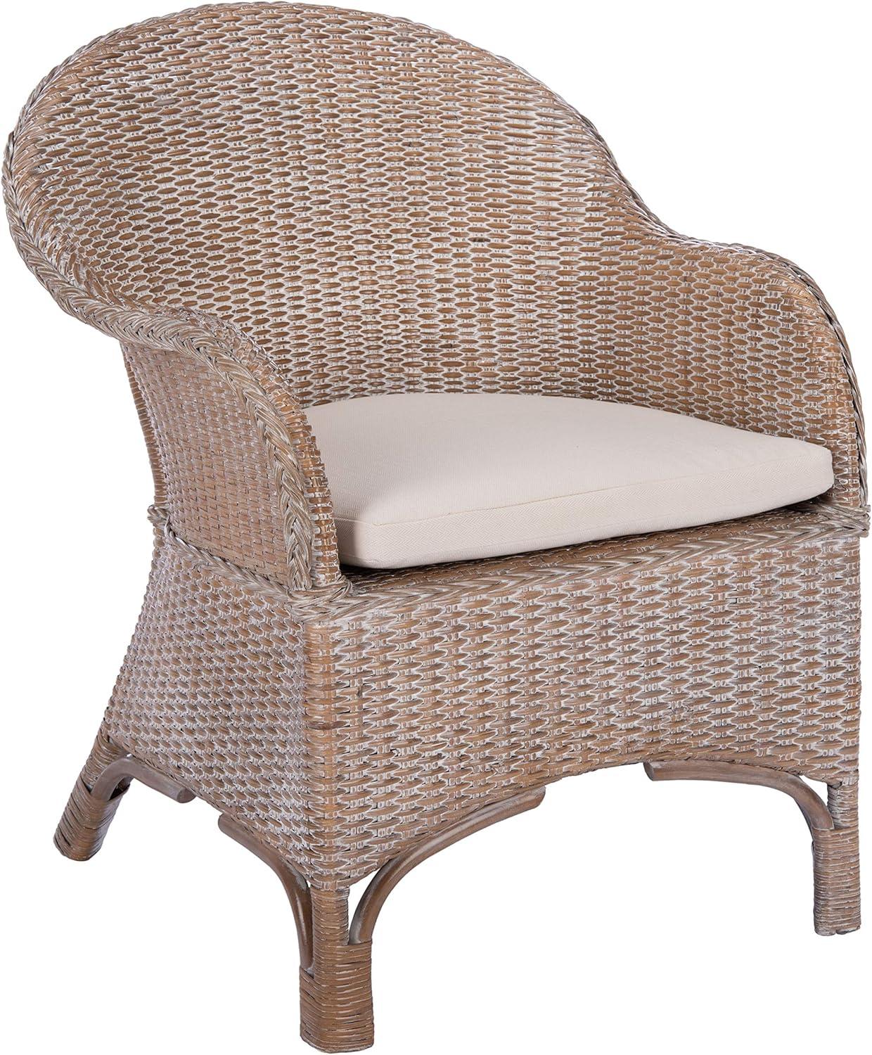 image:imageSAFAVIEH Home Antonia Coastal Grey White Wash Rattan Accent Chair with Cushion ACH6504A
