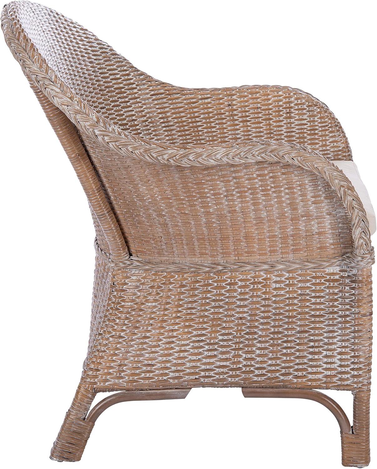 image:imageSAFAVIEH Home Antonia Coastal Grey White Wash Rattan Accent Chair with Cushion ACH6504A