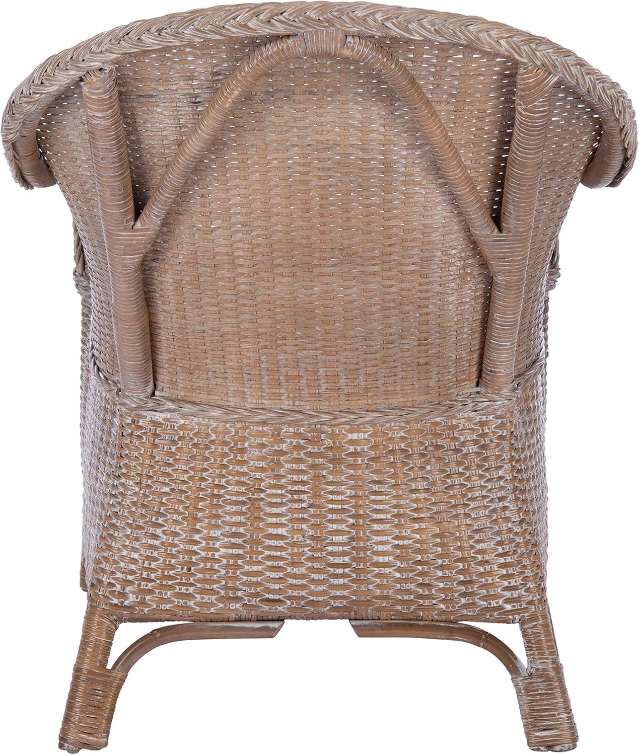 image:imageSAFAVIEH Home Antonia Coastal Grey White Wash Rattan Accent Chair with Cushion ACH6504A