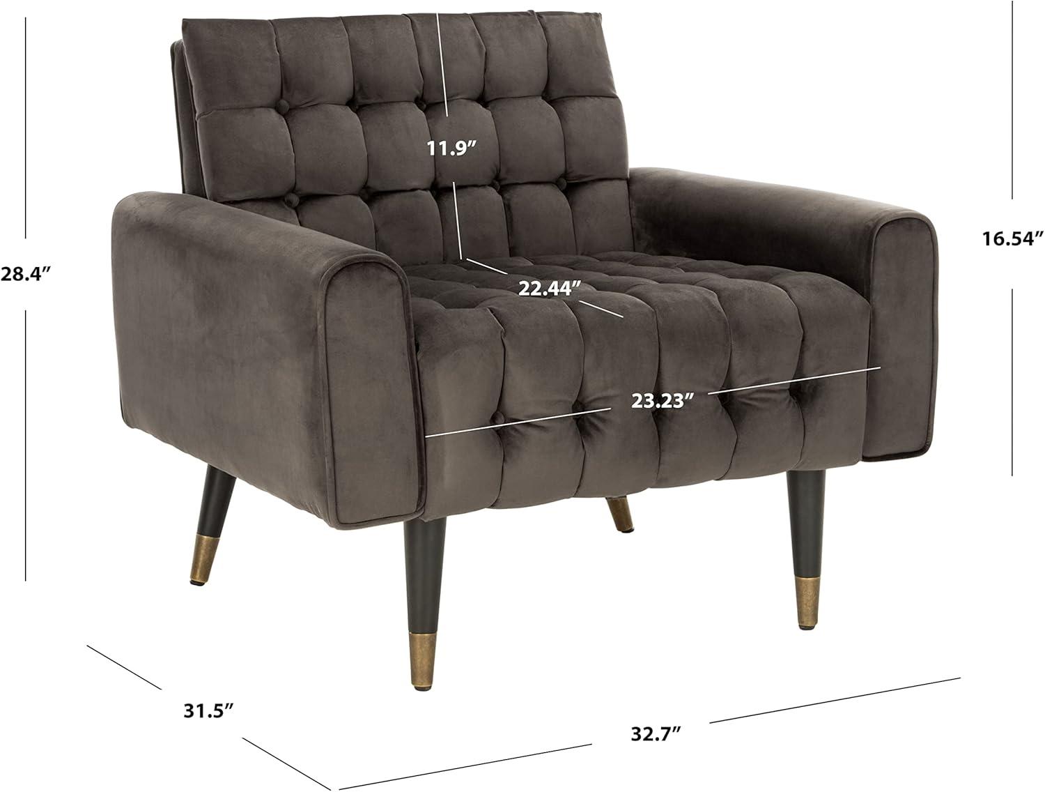 image:imageSafavieh Home Amaris Retro Glam Slate Blue Velvet and Black Tufted Accent ChairShale Black
