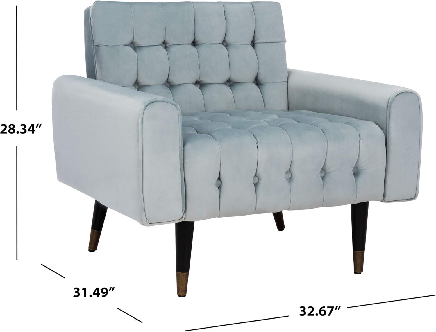 image:imageSafavieh Home Amaris Retro Glam Slate Blue Velvet and Black Tufted Accent ChairSlate Blue Black