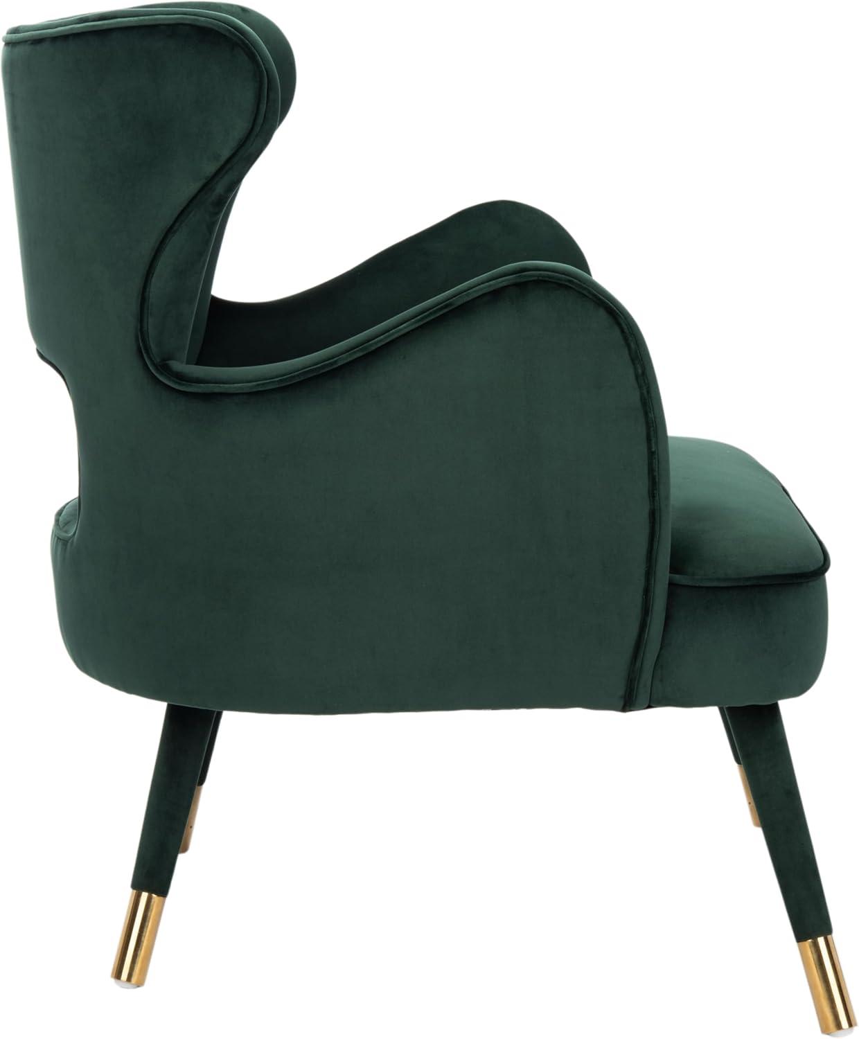 image:imageSafavieh Home Blair Retro Glam Slate Blue Velvet and Gold Wingback Accent ChairForest Green Gold