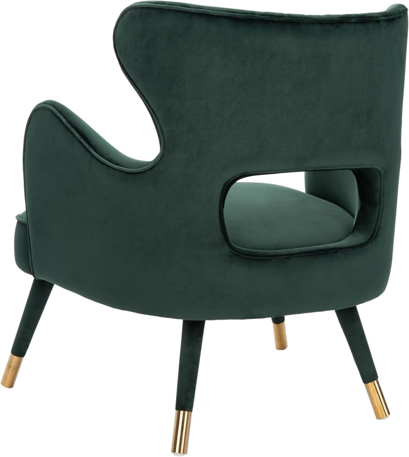 image:imageSafavieh Home Blair Retro Glam Slate Blue Velvet and Gold Wingback Accent ChairForest Green Gold