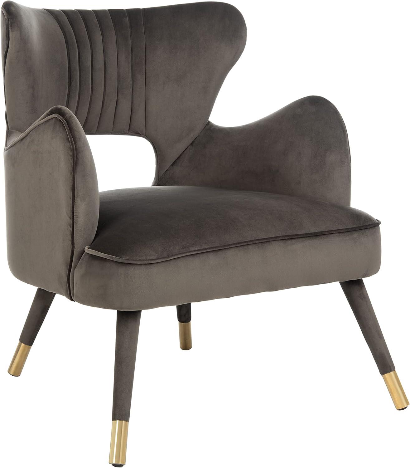 image:imageSafavieh Home Blair Retro Glam Slate Blue Velvet and Gold Wingback Accent ChairShale Gold
