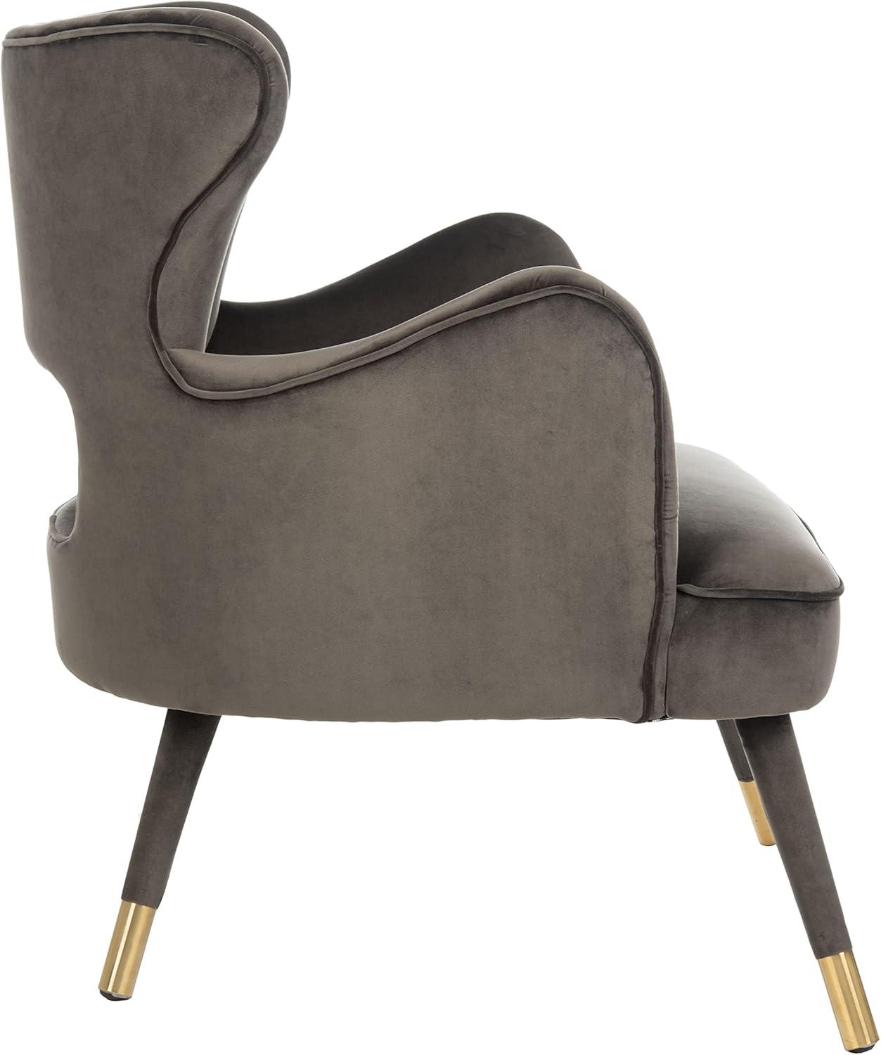 image:imageSafavieh Home Blair Retro Glam Slate Blue Velvet and Gold Wingback Accent ChairShale Gold