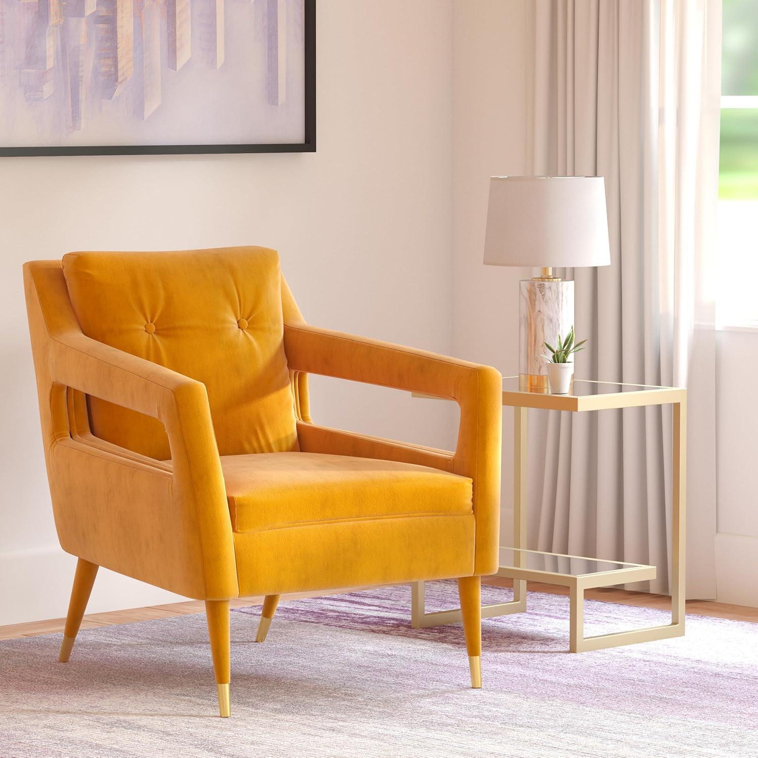 image:imageSafavieh Home Mara Retro Glam Navy Velvet and Gold Tufted Accent ChairMarigold Gold
